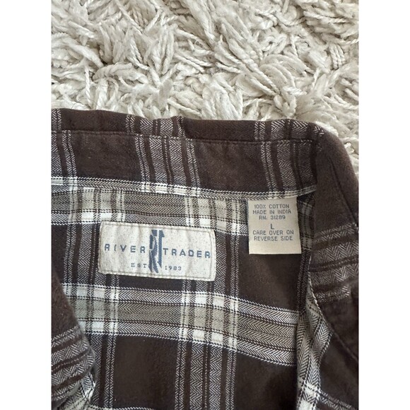 Vintage 80s 90s River Traders Flannel Shirt Brown Plaid Cotton Men’s Large - Picture 3 of 5